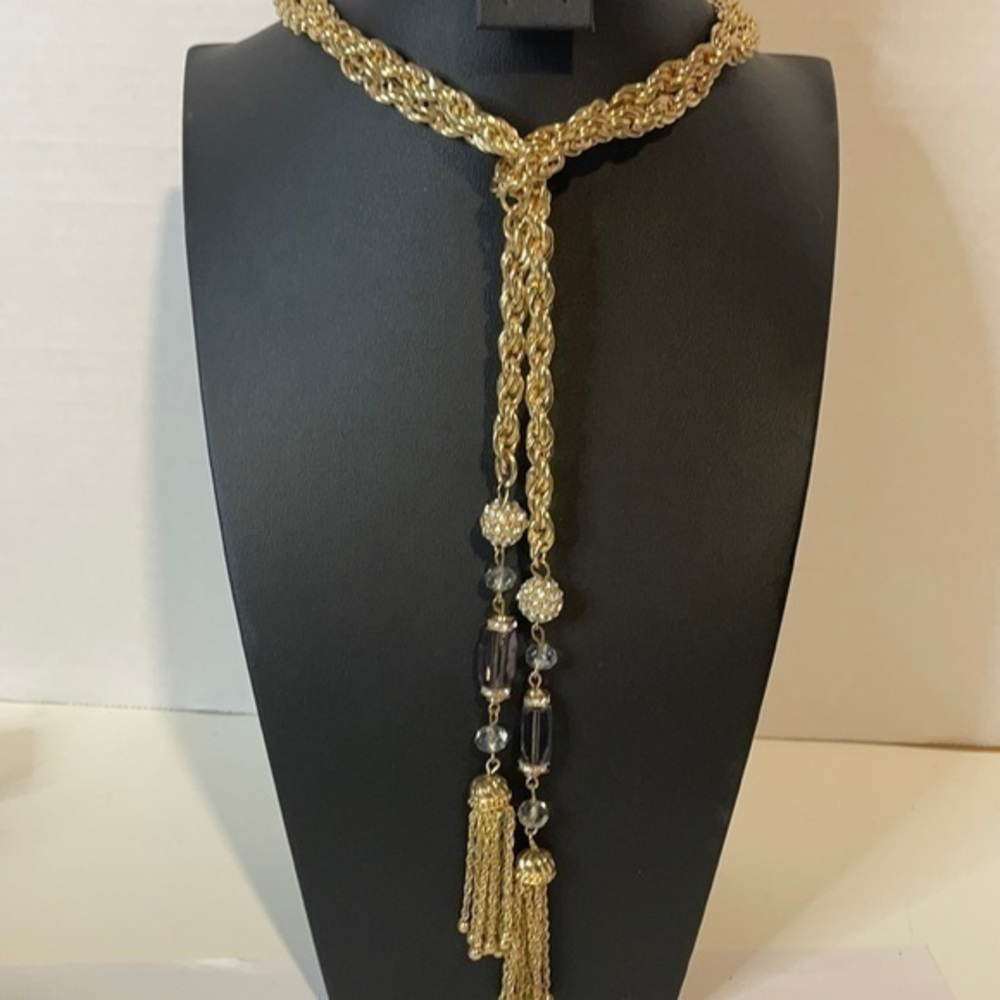 Beaded Chain Necklace Heavy Gold toned Chain crystal